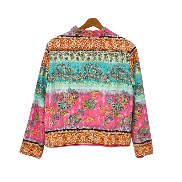Vtg Y2K New Direction Sz M Button Front Jacket Artsy Boho Paisley Pink Cotton - Picture 3 of 10